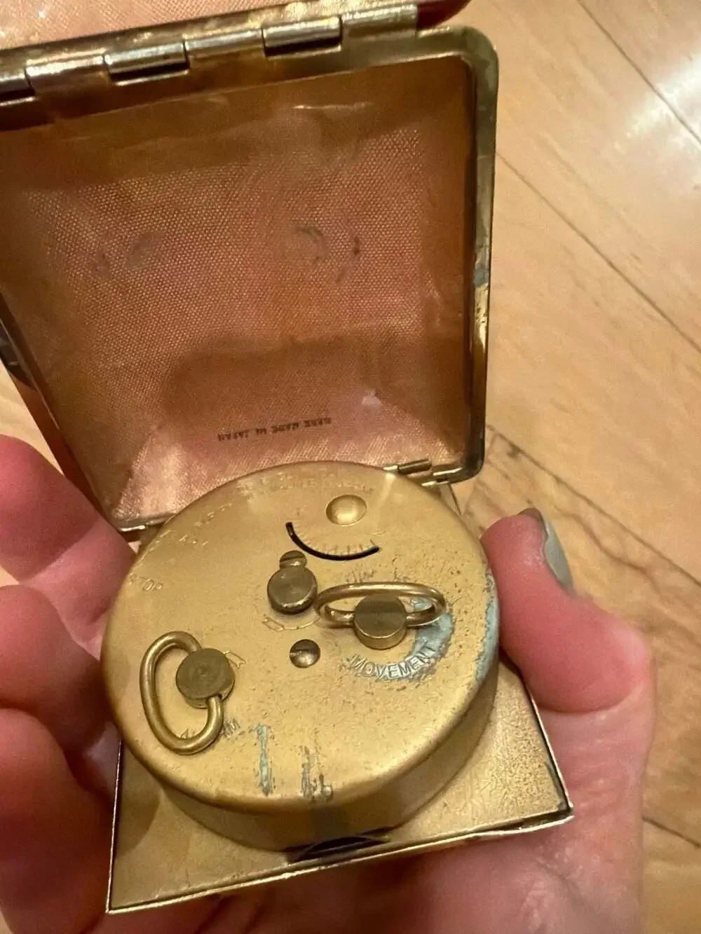 Vintage Phinney-Walker Travel Alarm Clock with Red Leather Folding Case‎